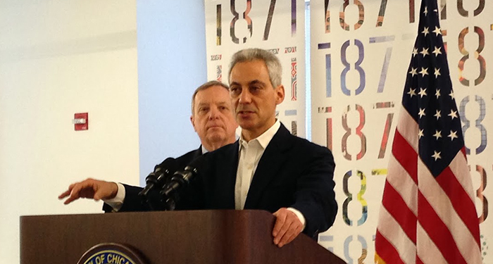 1871 hosts press conference for Digital Manufacturing and Design Innovation Institute award to Chicago with Mayor Emanuel and Senator Durbin.