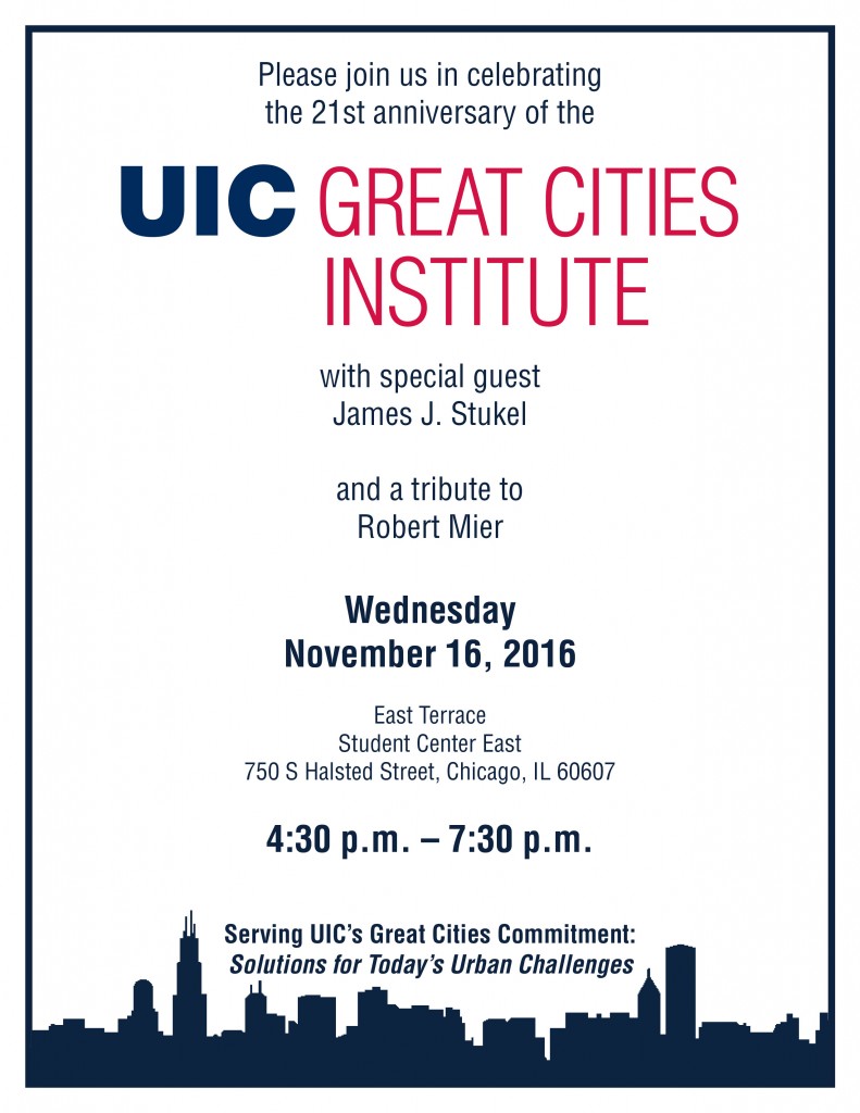 Flyer for 21st Anniversary of Great Cities Institute