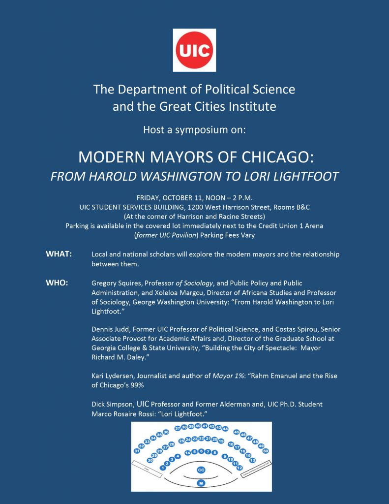 Event Flyer for Modern Mayors of Chicago: From Harold Washington to Lori Lightfoot Symposium
