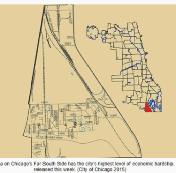 The Riverdale community area on Chicago’s Far South Side has the city’s highest level of economic hardship, according to a ranking released this week. (City of Chicago 2015) 
