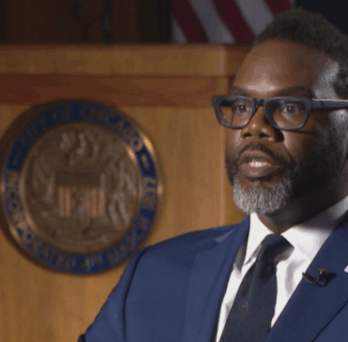 Mayor Brandon Johnson in an August 2023 interview with CBS News Chicago's Dana Kozlov 