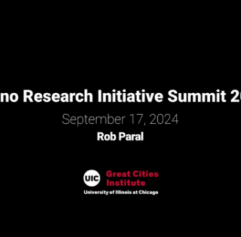 Title slide reading “Latino Research Initiative Summit 2024,” dated September 17, 2024, featuring speaker Rob Paral and GCI logo. 