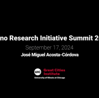 Title slide reading “Latino Research Initiative Summit 2024,” dated September 17, 2024, featuring José Miguel Acosta-Córdova and GCI logo. 