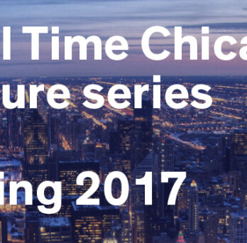 Real Time Chicago lecture series graphic featuring a city skyline background and the text “Spring 2017.” 