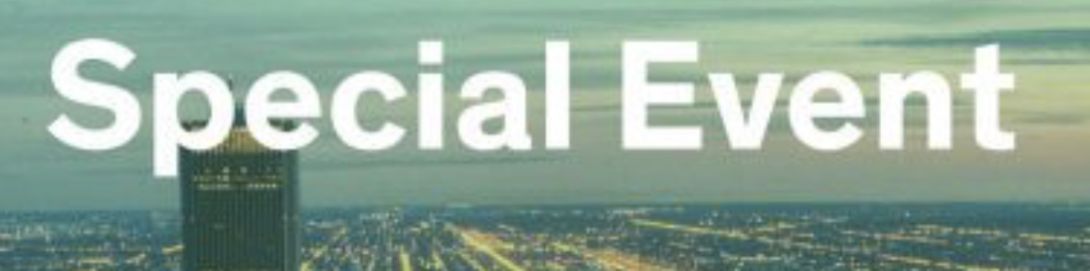 Banner image with the words “Special Event” in large white text over a muted aerial cityscape background.