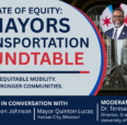 Banner for “The State of Equity: A Mayors Transportation Roundtable,” featuring photos of two mayors alongside a city transportation scene. The event focuses on advancing equitable mobility and building stronger communities, with Mayor Brandon Johnson of Chicago and Mayor Quinton Lucas of Kansas City in conversation, moderated by Dr. Teresa Cordova of the Great Cities Institute.