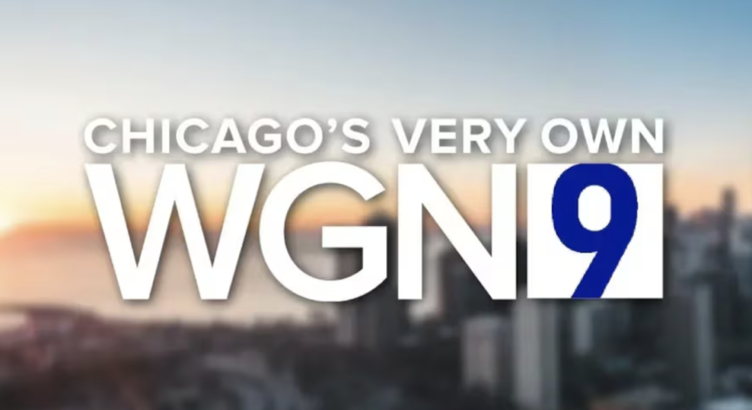 WGN 9 logo reading “Chicago’s Very Own” over a blurred Chicago skyline at sunset.