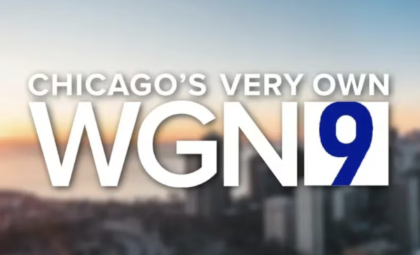 WGN 9 logo reading “Chicago’s Very Own” over a blurred Chicago skyline at sunset.